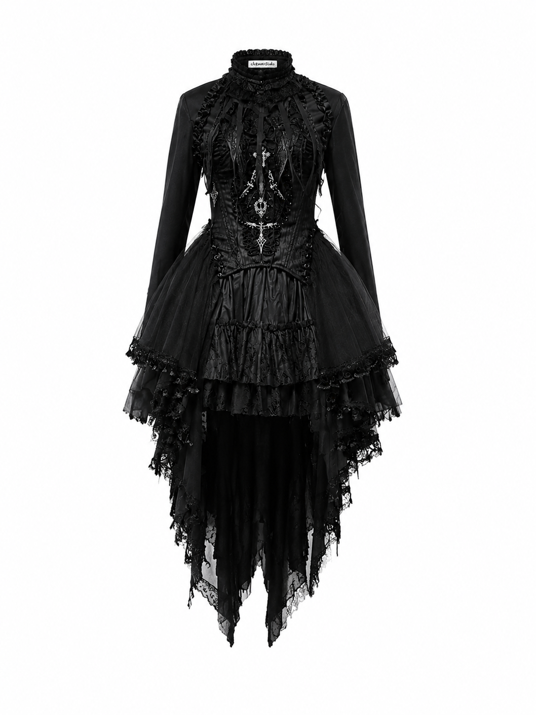 Victorian Noir Lace Puff Dress