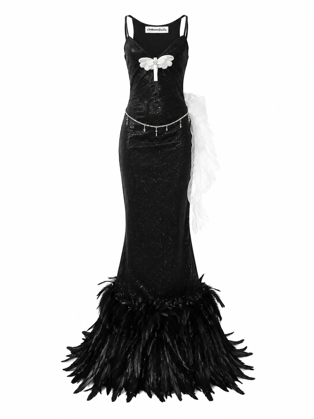 Black Swan Feather Mermaid Gown