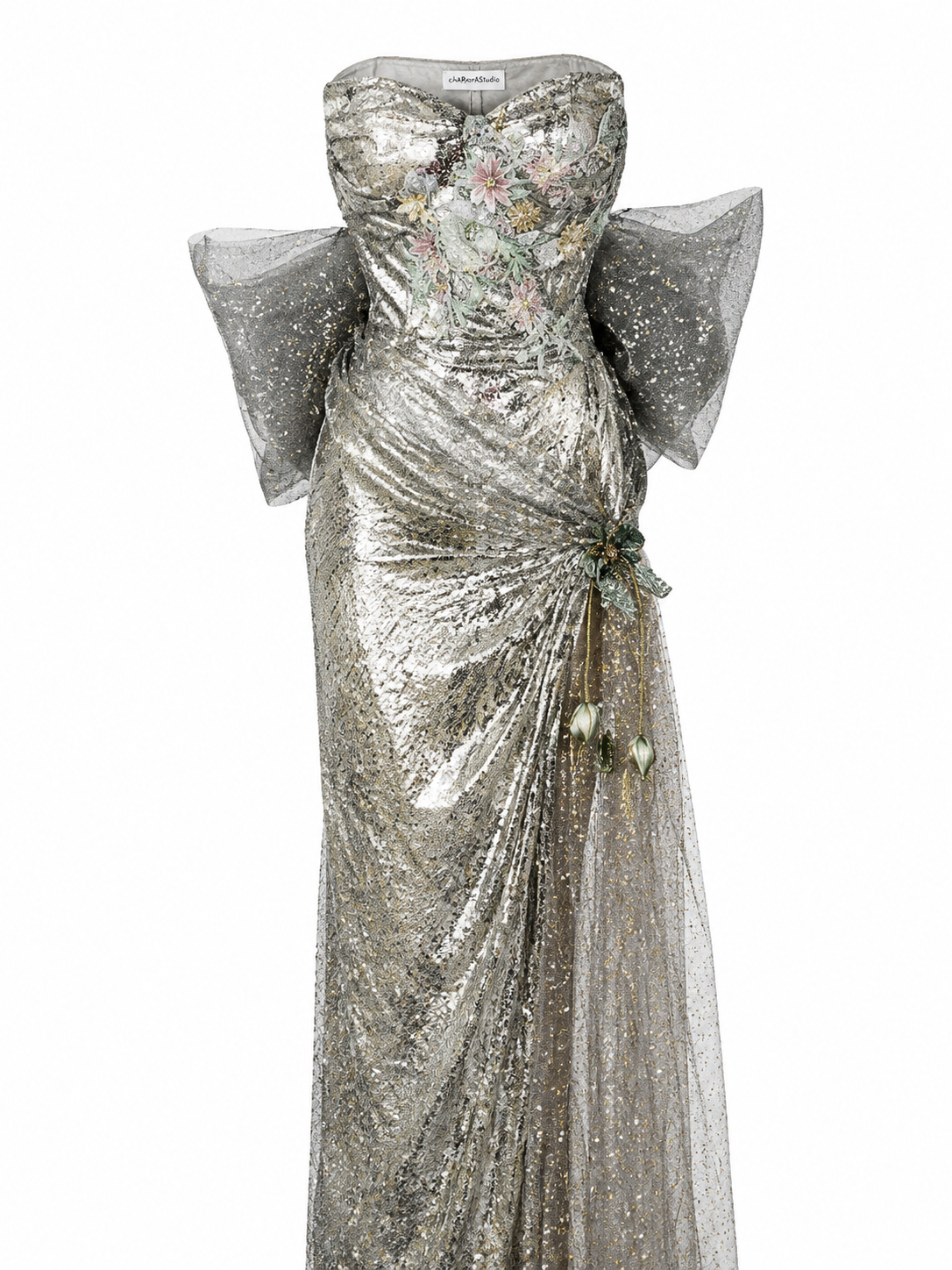 Silver Nocturne Bow Sequin Gown