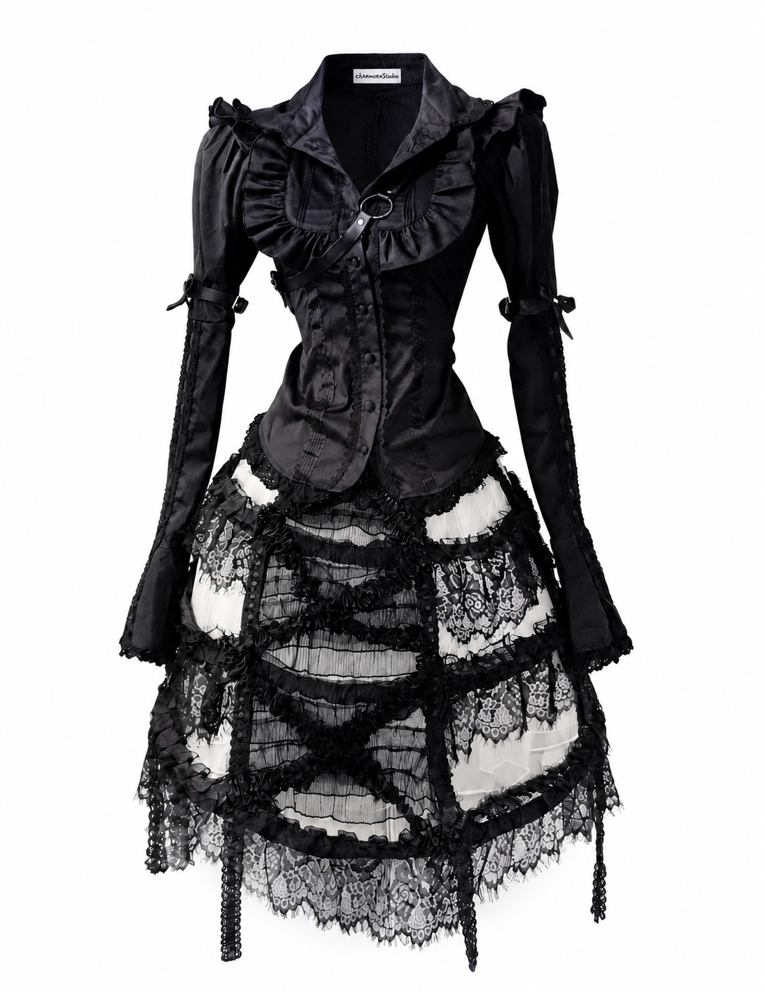 Black Dollhouse Lace Cage Skirt Set